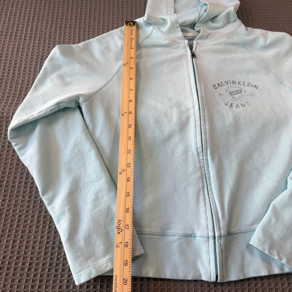 Calvin Klein Jeans Womens Light Blue Full Zip Hoodie Sweatshirt Logo Medium - Picture 6 of 6